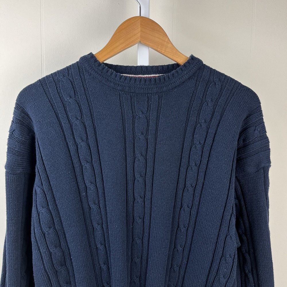 Bugle‎ Boy Classics Cableknit Sweater Mens XL Navy Blue Crewneck 100% Cotton